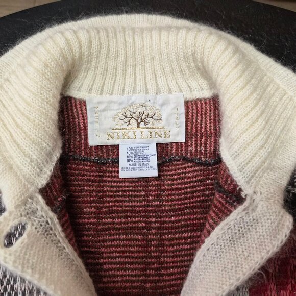 Vintage Italian Mohair Angora Cardigan Niki Line Roses & Plaid Grannycore Ugly - Picture 4 of 4